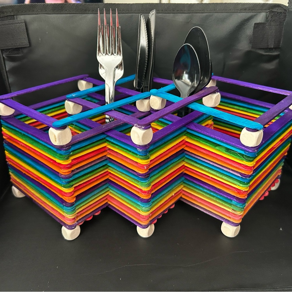 Colorful Popsicle Stick Cutlery Holder